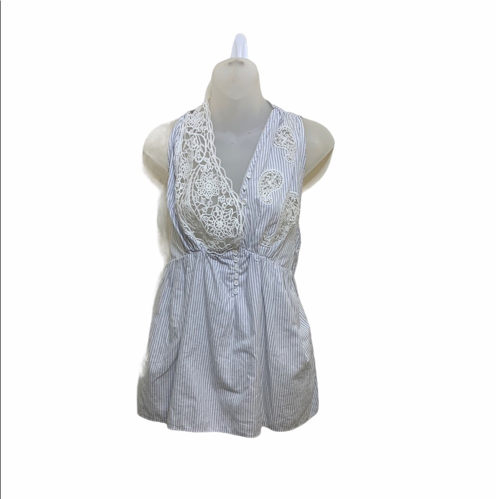 Kapital Pinstripe Paisley Tunic w/Lace Sz S